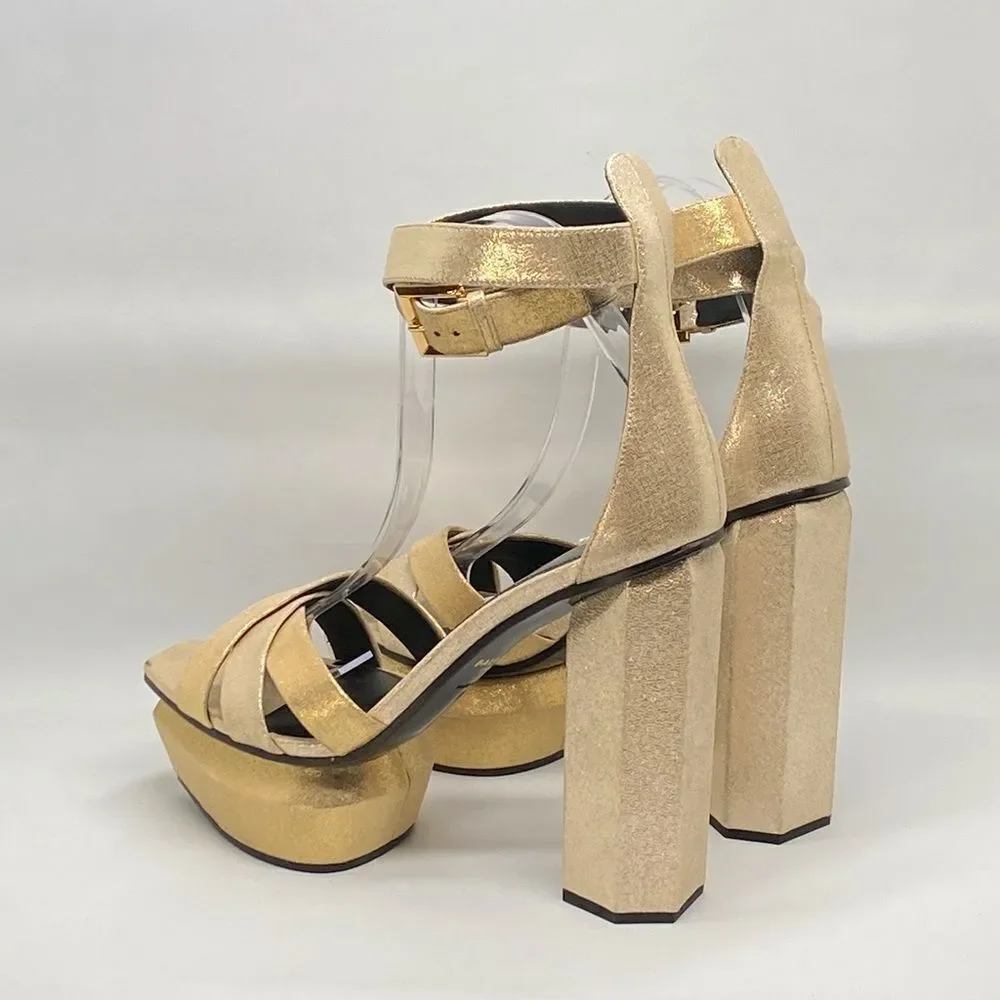 Balmain Ava Metallic Leather Platform Sandals size 39